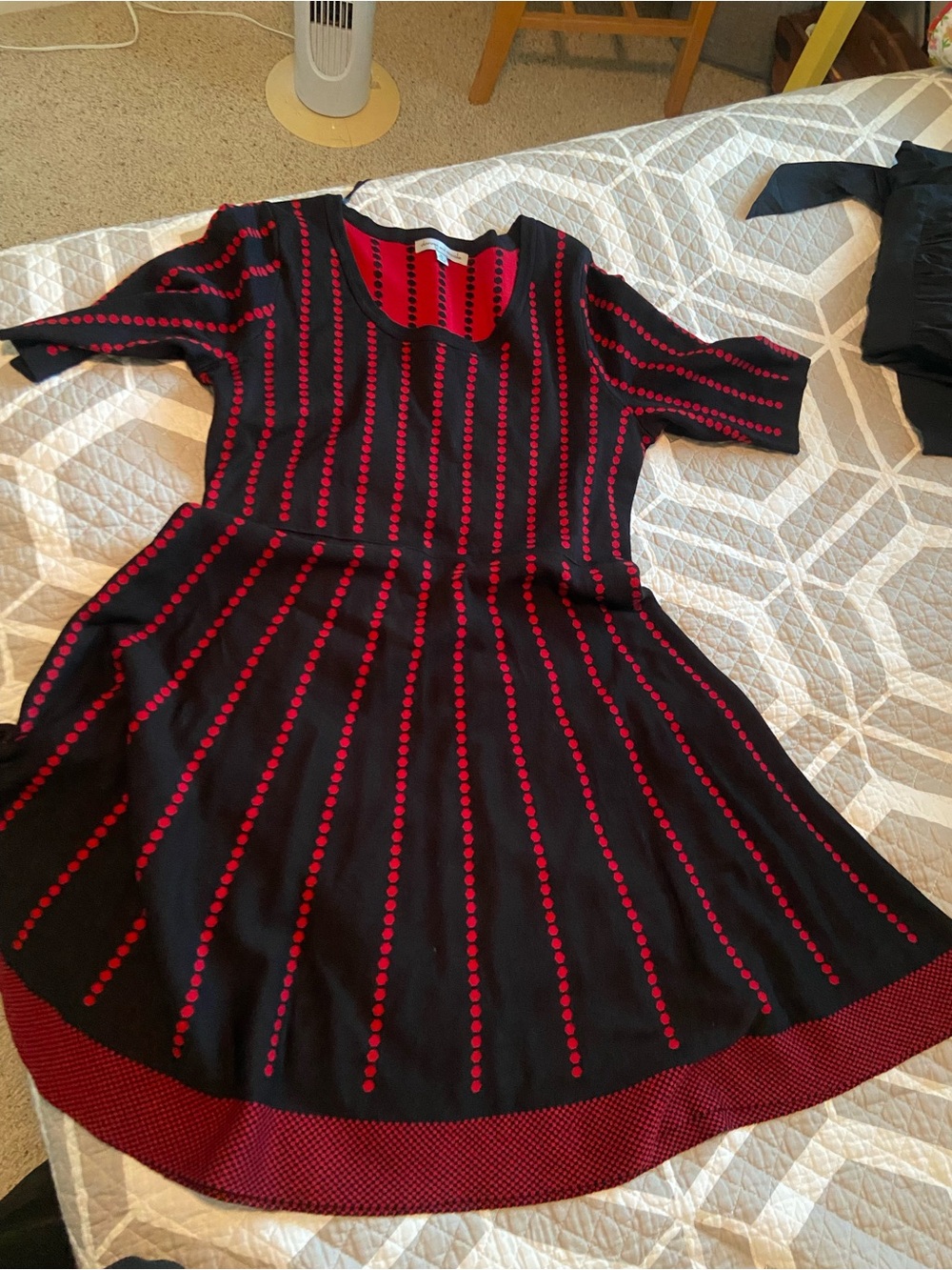 Danny & Nicole Black Knit Dress with Red Dot-Stripe Detail